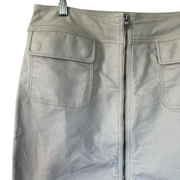 Ann Taylor Zip Front Khaki Mini Skirt Front Pockets Cotton Blend Sz 8 - Picture 2 of 6